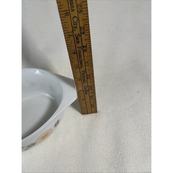 Pyrex Oval Casserole Dish #043 Town & Country White Brown Gold Hexagon No Lid - Picture 6 of 6